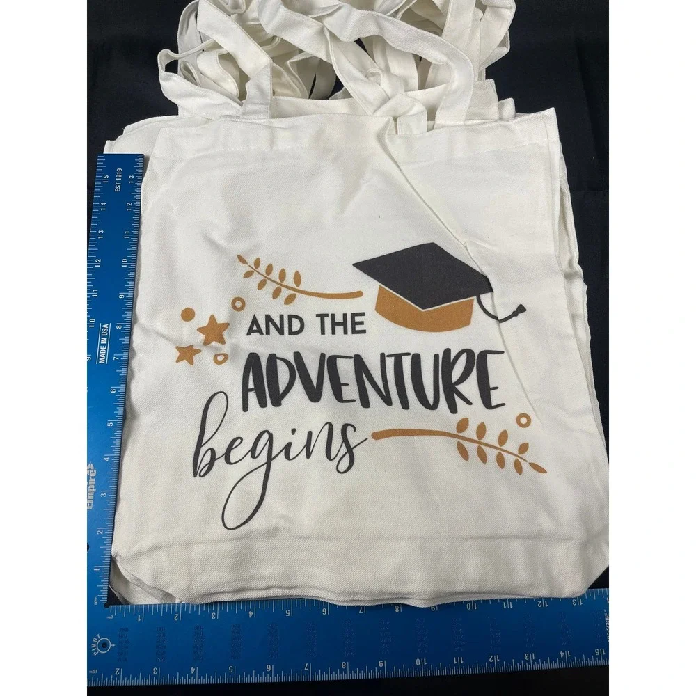 12 Pcs Graduation Canvas Tote Bags Bulk DIY Party Favor Gift Bags Set Cream Gold